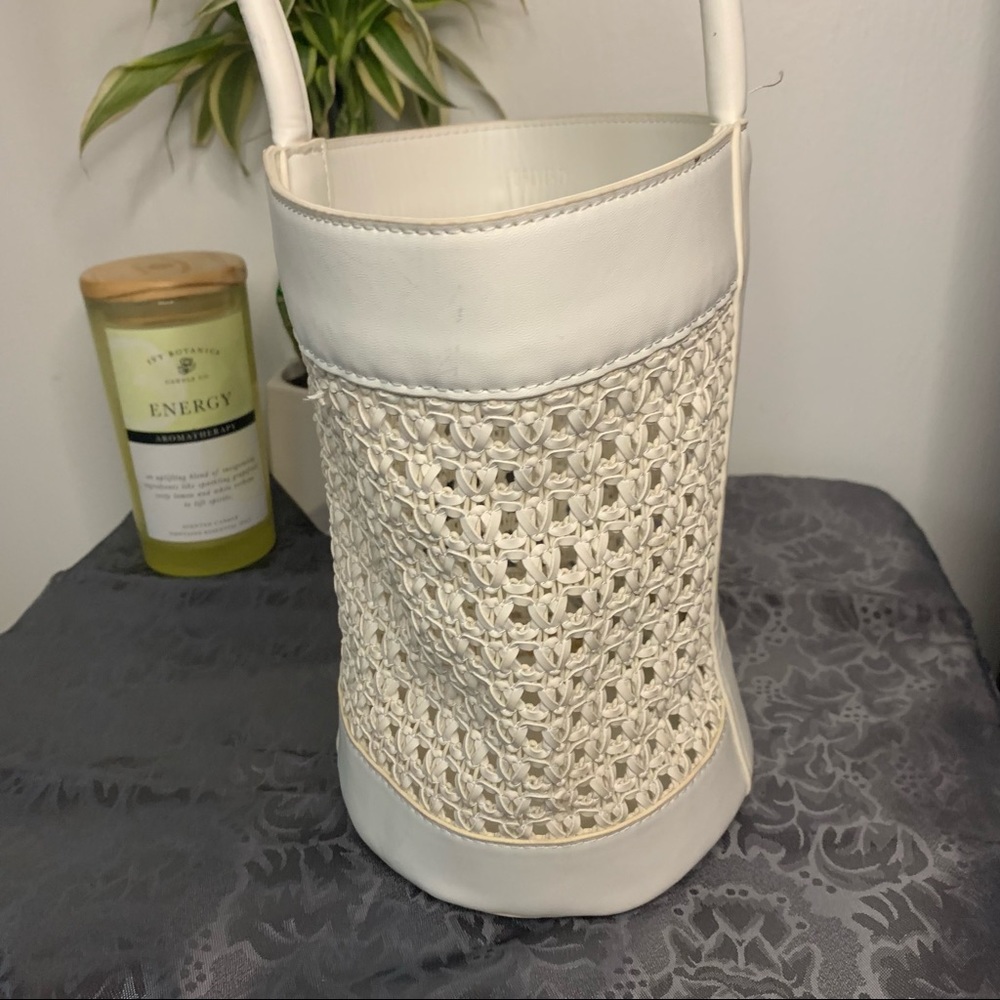 White Woven Bucket Bag